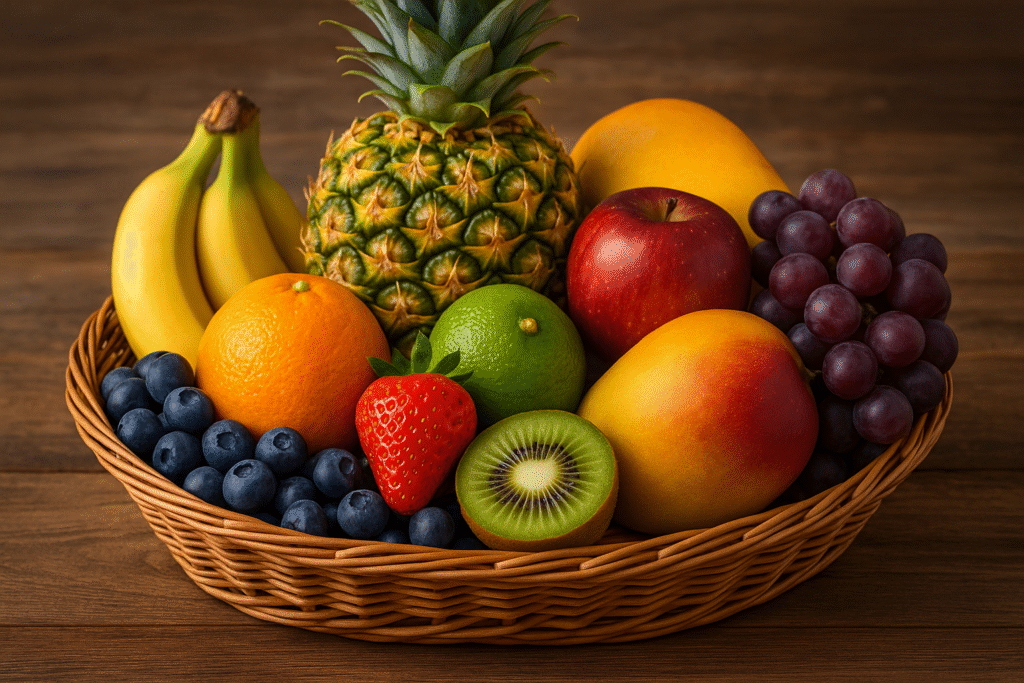 Fruit Basket on Rustic Wood